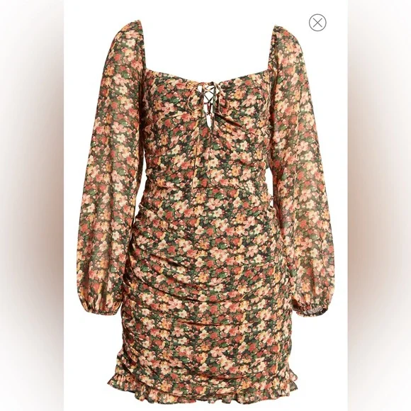 Floret Studios Floral Print long Sleeve minidress Size Medium - Picture 4 of 5